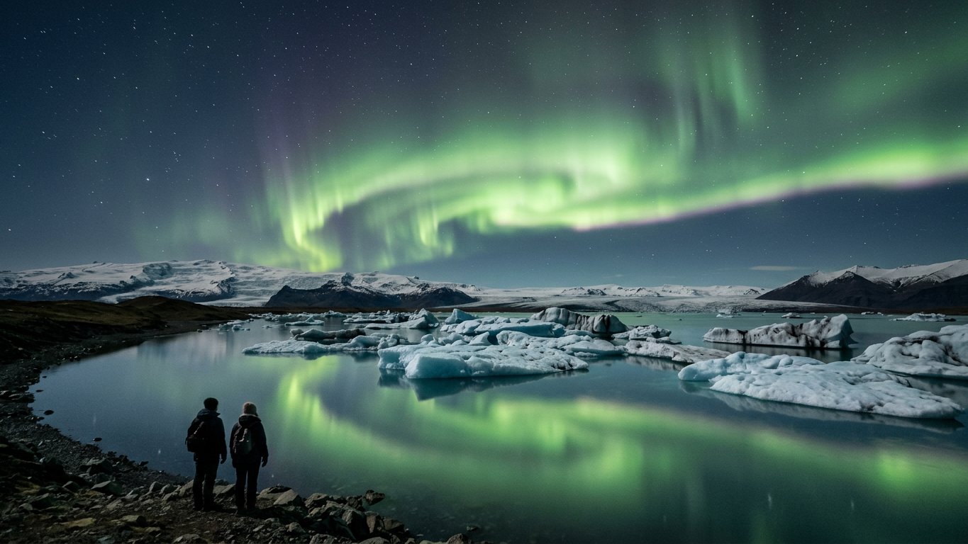 Northern Lights at Jokulsarlon Glacier Lagoon